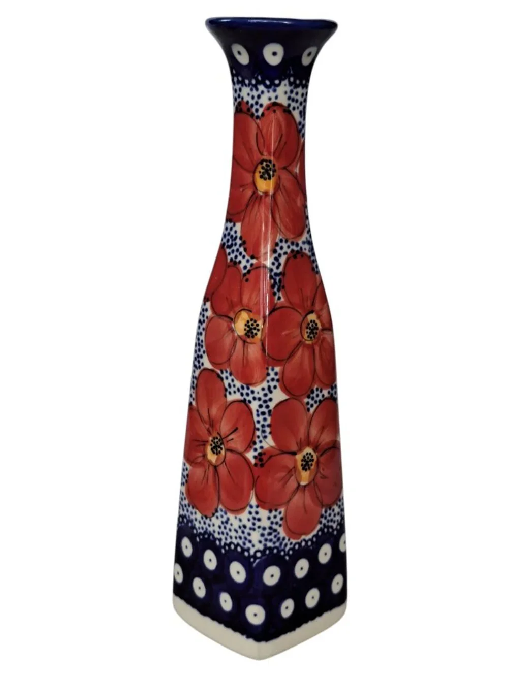 Unikat Polish Pottery Bud Vase Floral Motif Boleslawiec 9.5